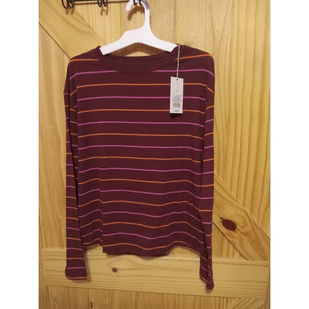 A New Day Women's Size Small Soft Burgundy Striped Long Sleeve T Shirt